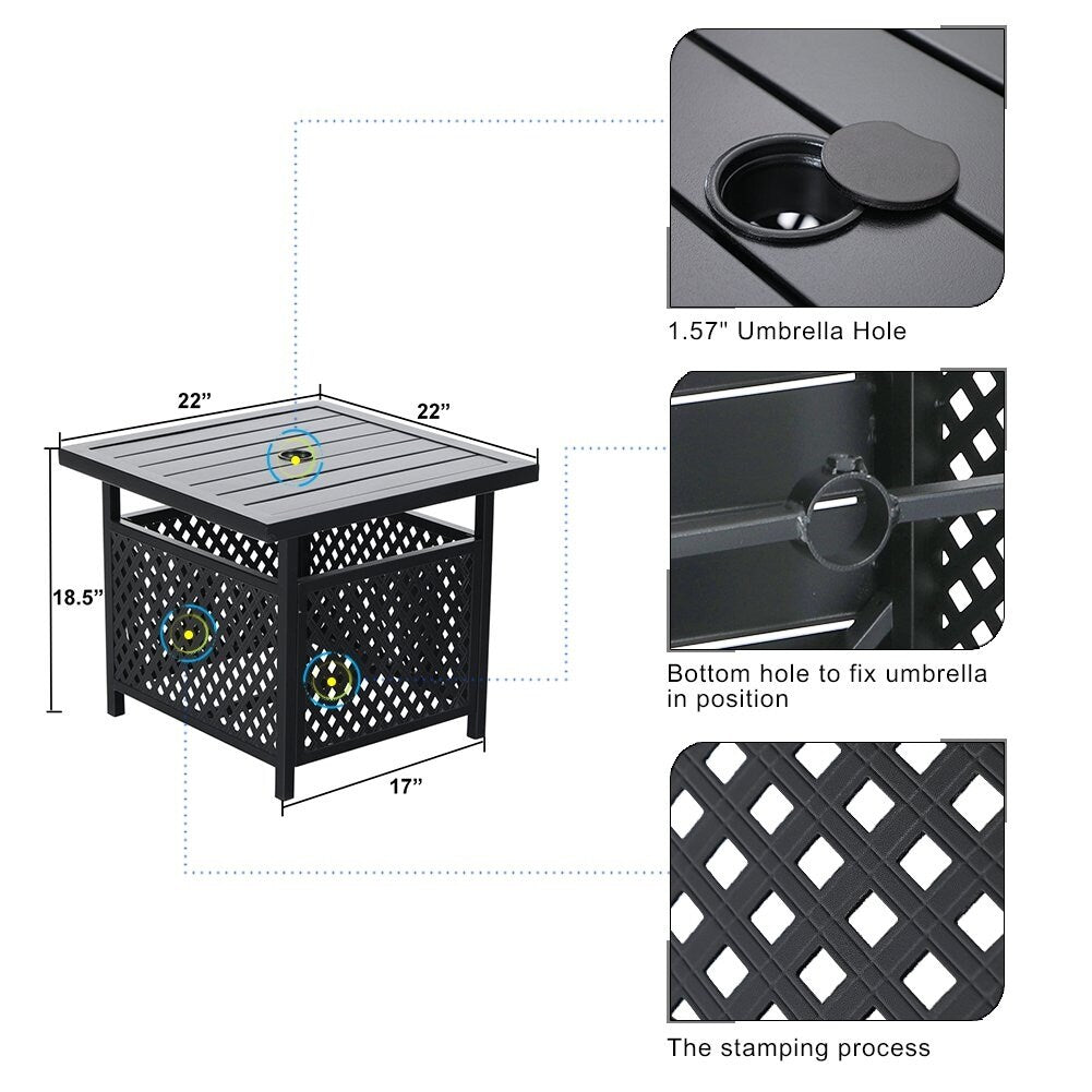 3-Piece Outdoor Bistro Set: 22 Table with Umbrella Hole & 2 Rattan Chairs - Black