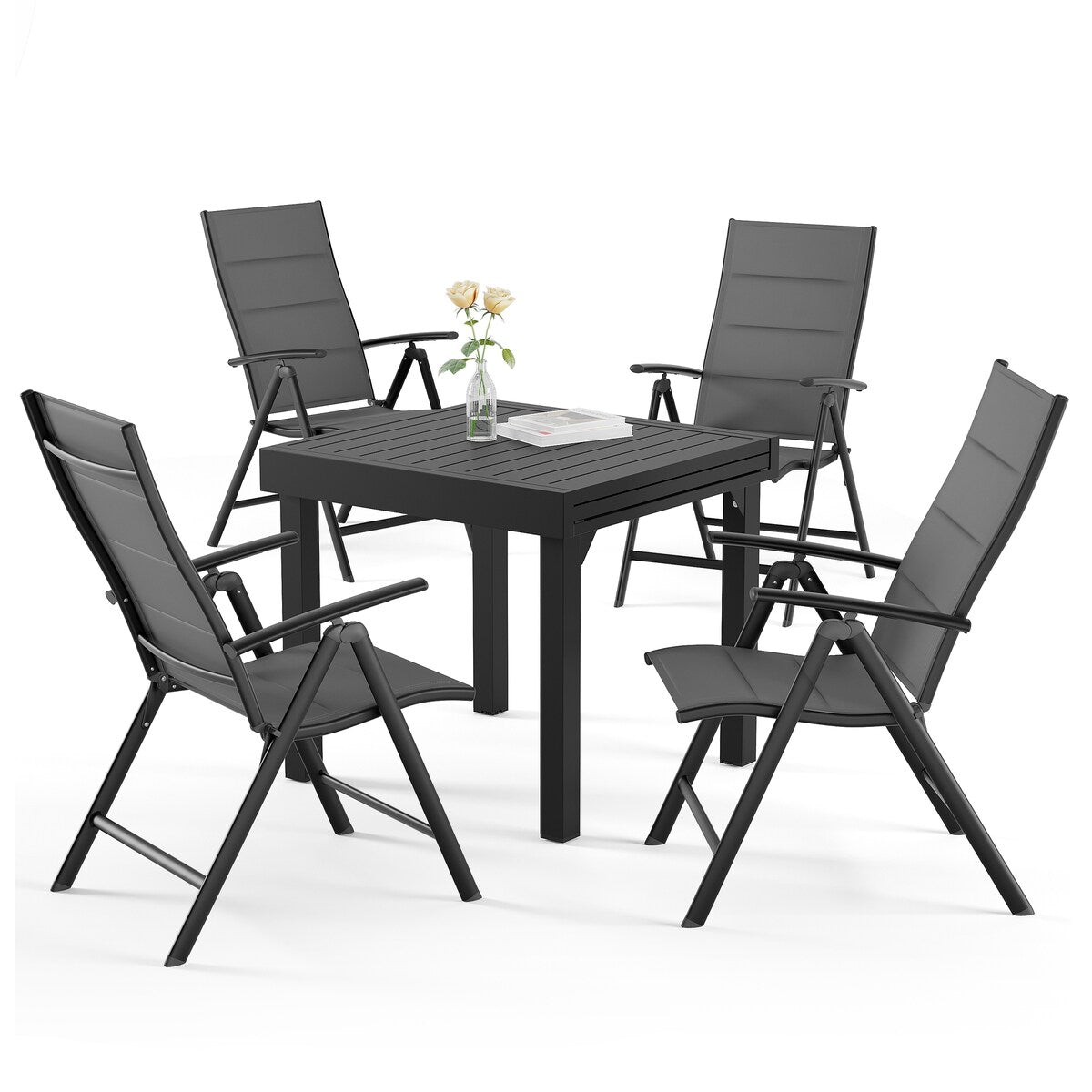 3/5/7 Pieces Patio Dining Set, Aluminum Expandable Table, Folding Padded Adjustable Chair