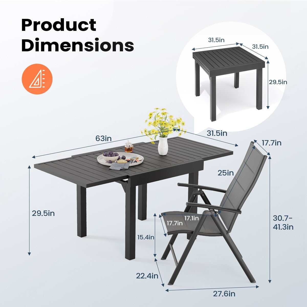 3/5/7 Pieces Patio Dining Set, Aluminum Expandable Table, Folding Padded Adjustable Chair