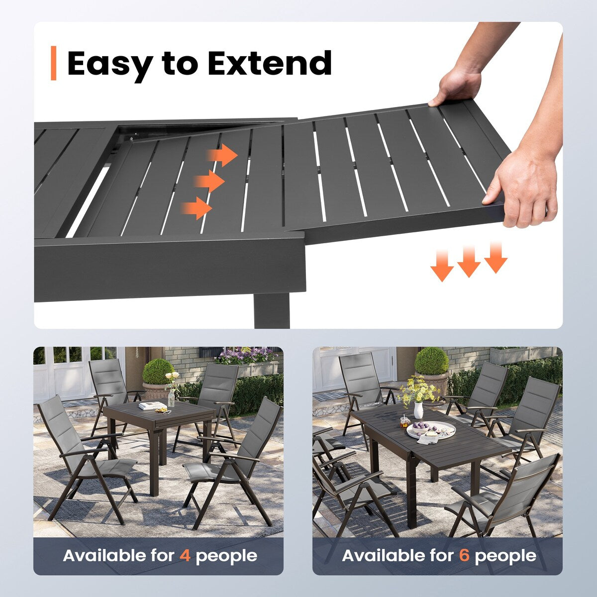3/5/7 Pieces Patio Dining Set, Aluminum Expandable Table, Folding Padded Adjustable Chair
