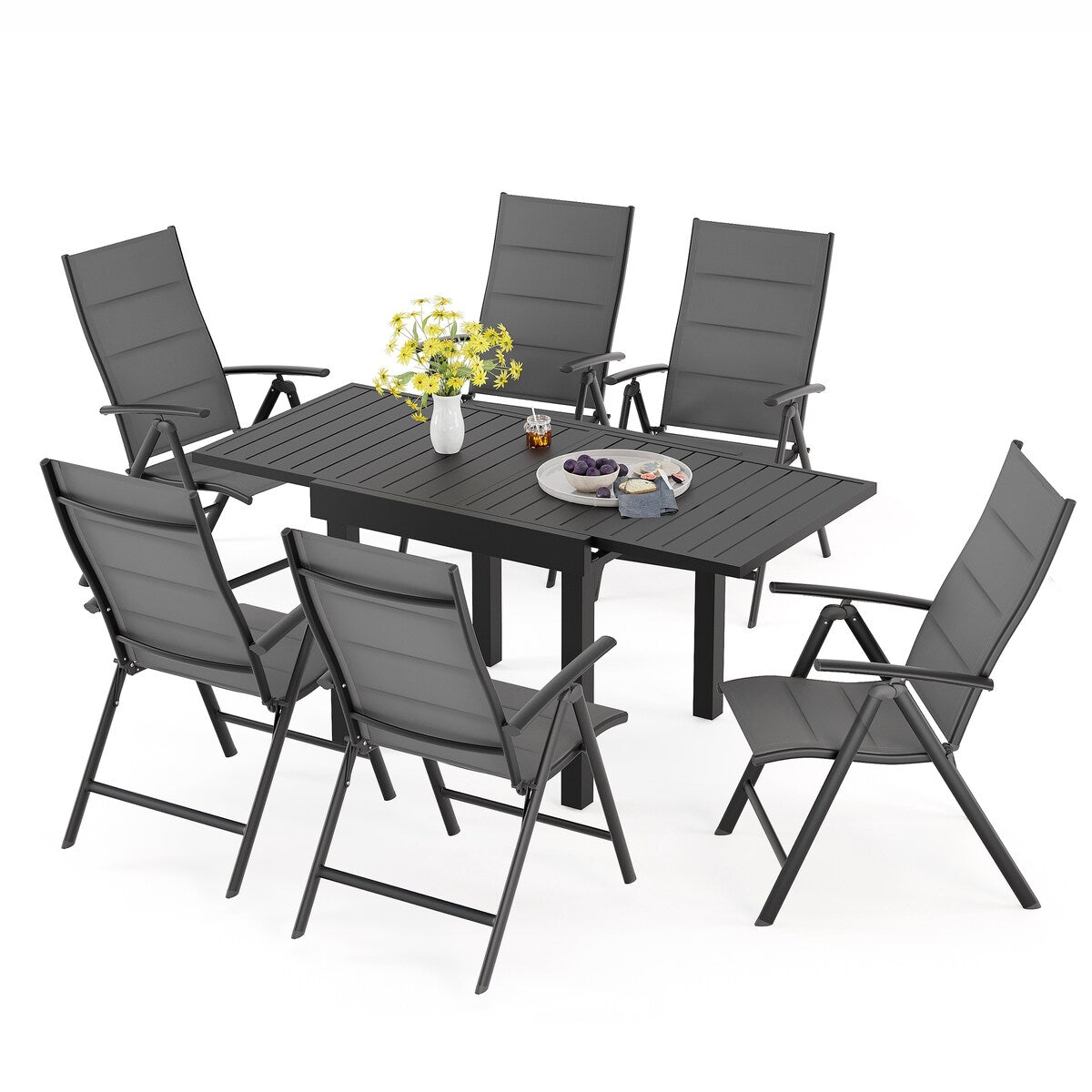 3/5/7 Pieces Patio Dining Set, Aluminum Expandable Table, Folding Padded Adjustable Chair