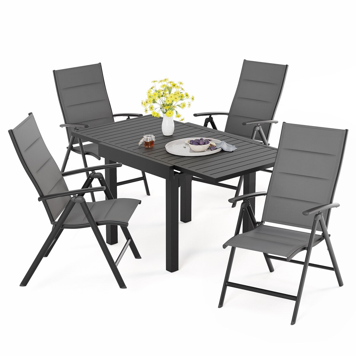 3/5/7 Pieces Patio Dining Set, Aluminum Expandable Table, Folding Padded Adjustable Chair