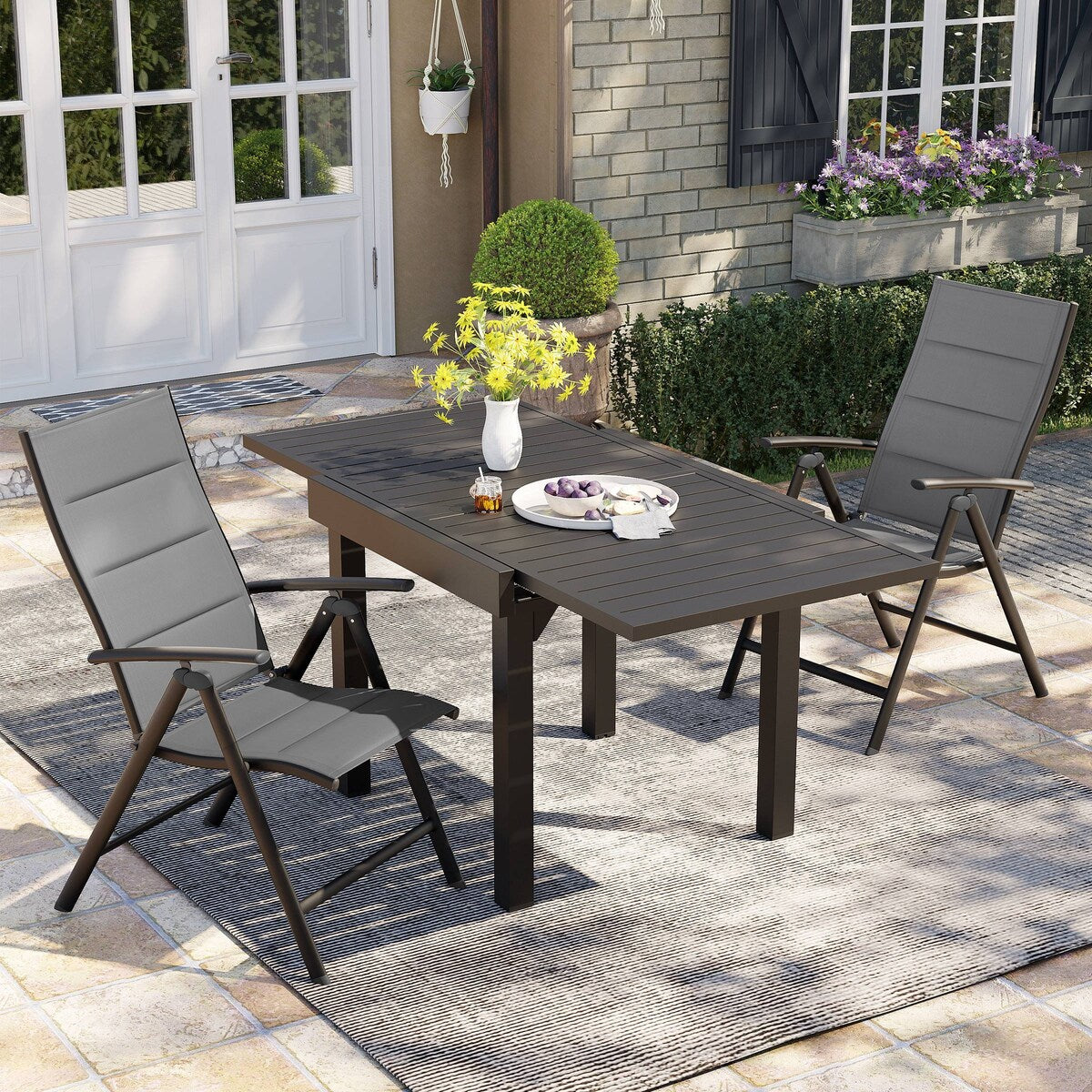 3/5/7 Pieces Patio Dining Set, Aluminum Expandable Table, Folding Padded Adjustable Chair