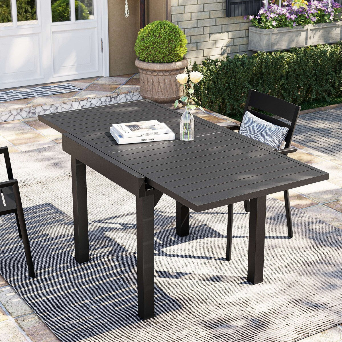 3/5/7 Pieces Patio Dining Set, Aluminum Expandable Table, Folding Padded Adjustable Chair