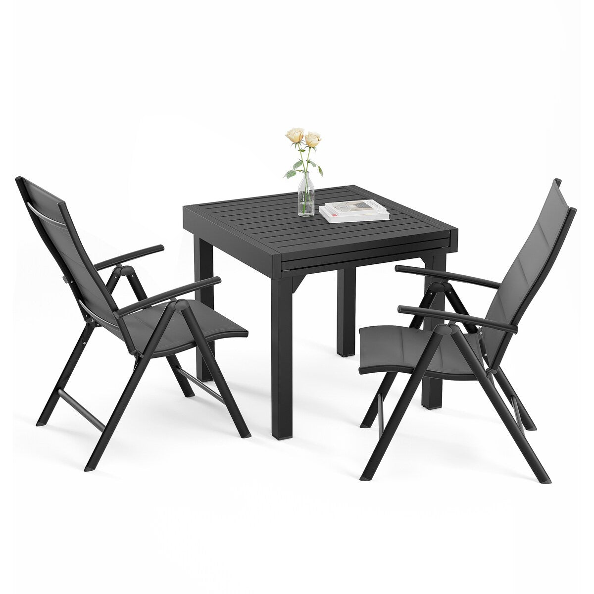 3/5/7 Pieces Patio Dining Set, Aluminum Expandable Table, Folding Padded Adjustable Chair