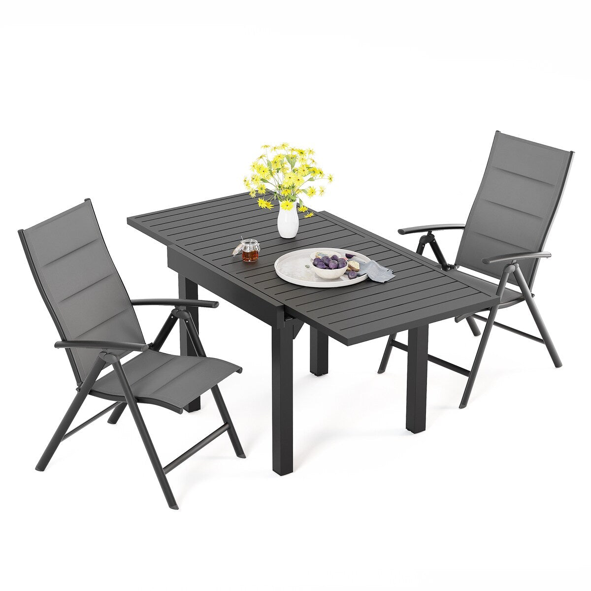 3/5/7 Pieces Patio Dining Set, Aluminum Expandable Table, Folding Padded Adjustable Chair