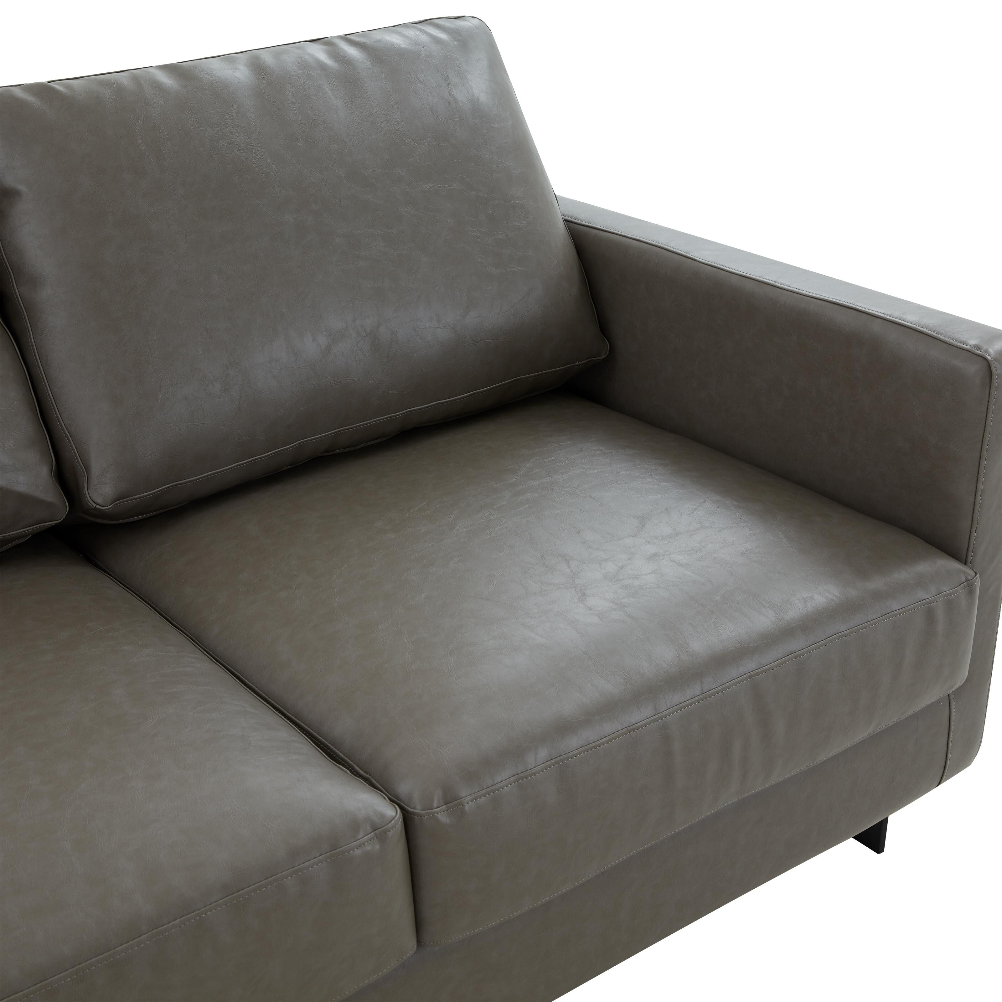 Canapé 3 places minimaliste en cuir rembourré avec coussins amovibles en acier inoxydable pour salon et chambre à coucher