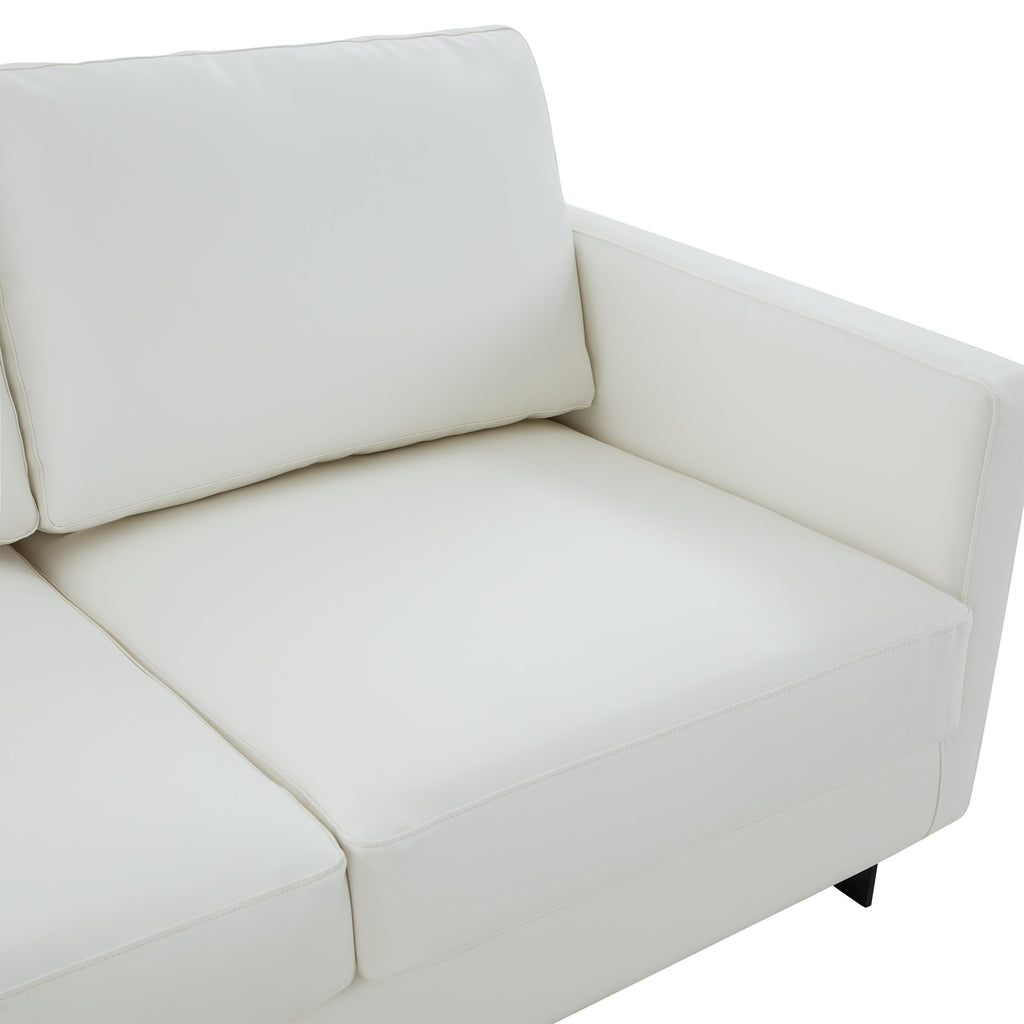 Canapé 3 places minimaliste en cuir rembourré avec coussins amovibles en acier inoxydable pour salon et chambre à coucher