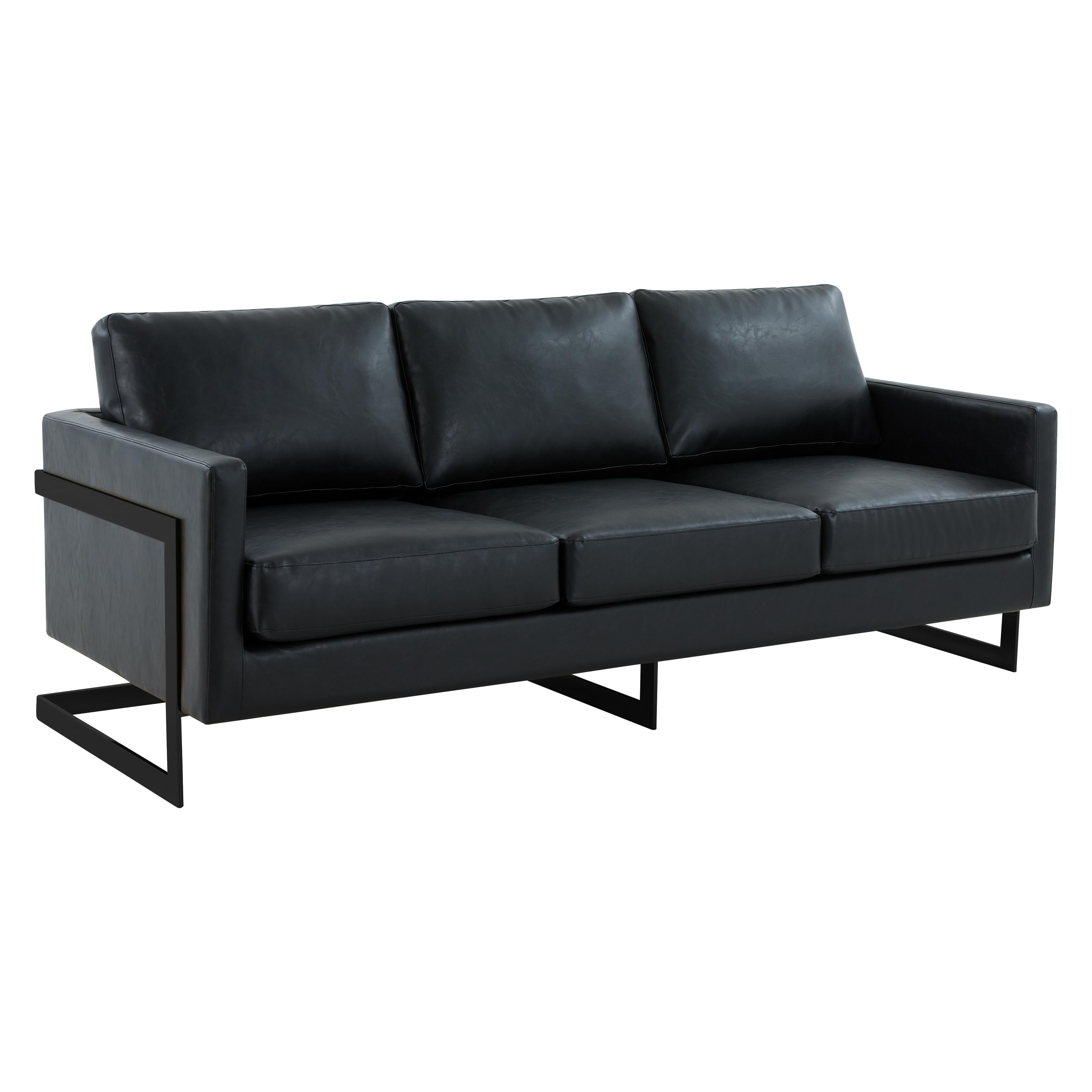 Canapé 3 places minimaliste en cuir rembourré avec coussins amovibles en acier inoxydable pour salon et chambre à coucher
