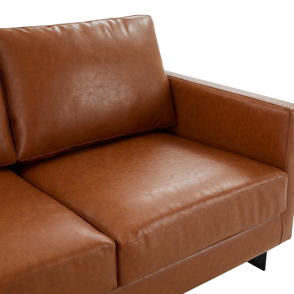 Canapé 3 places minimaliste en cuir rembourré avec coussins amovibles en acier inoxydable pour salon et chambre à coucher