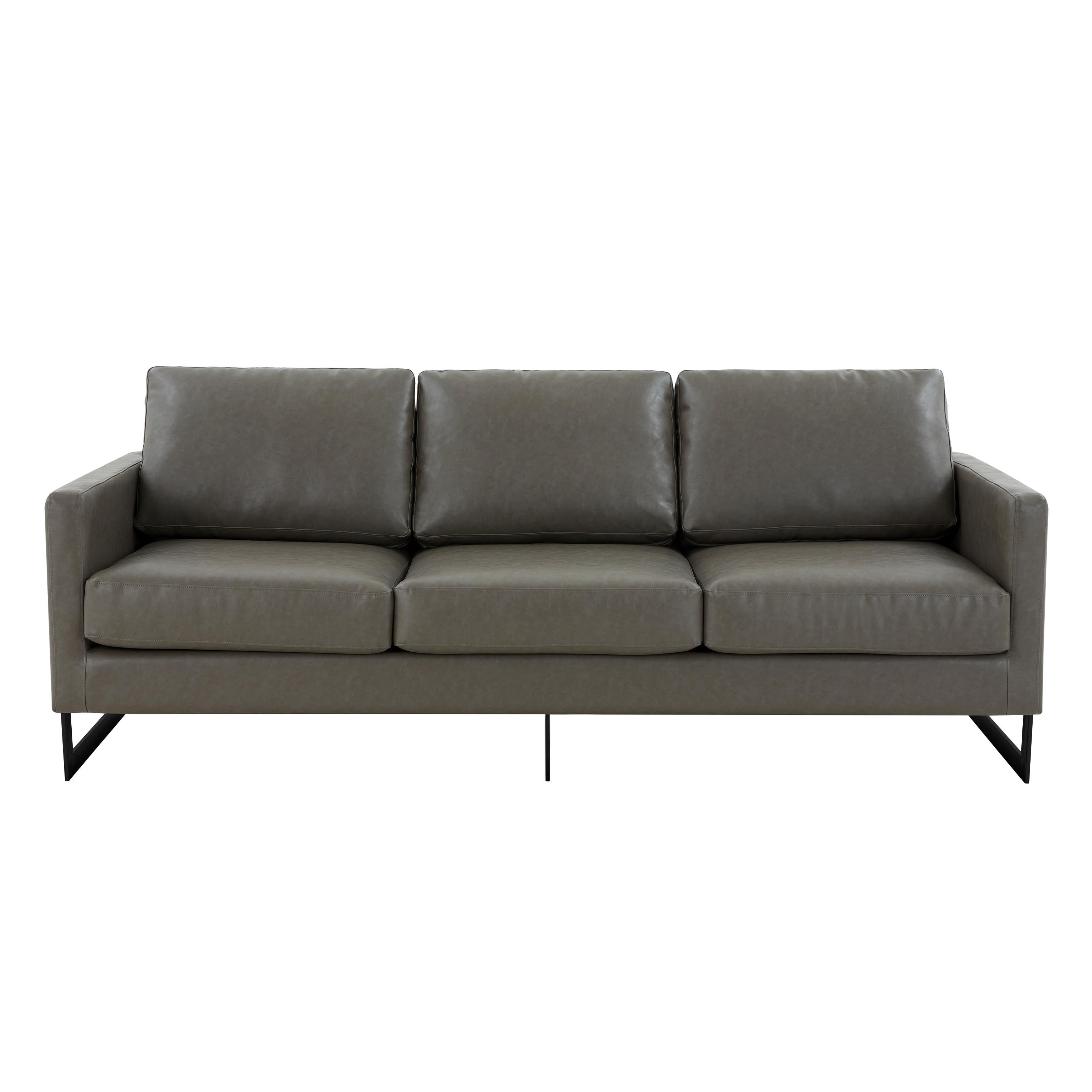 Canapé 3 places minimaliste en cuir rembourré avec coussins amovibles en acier inoxydable pour salon et chambre à coucher