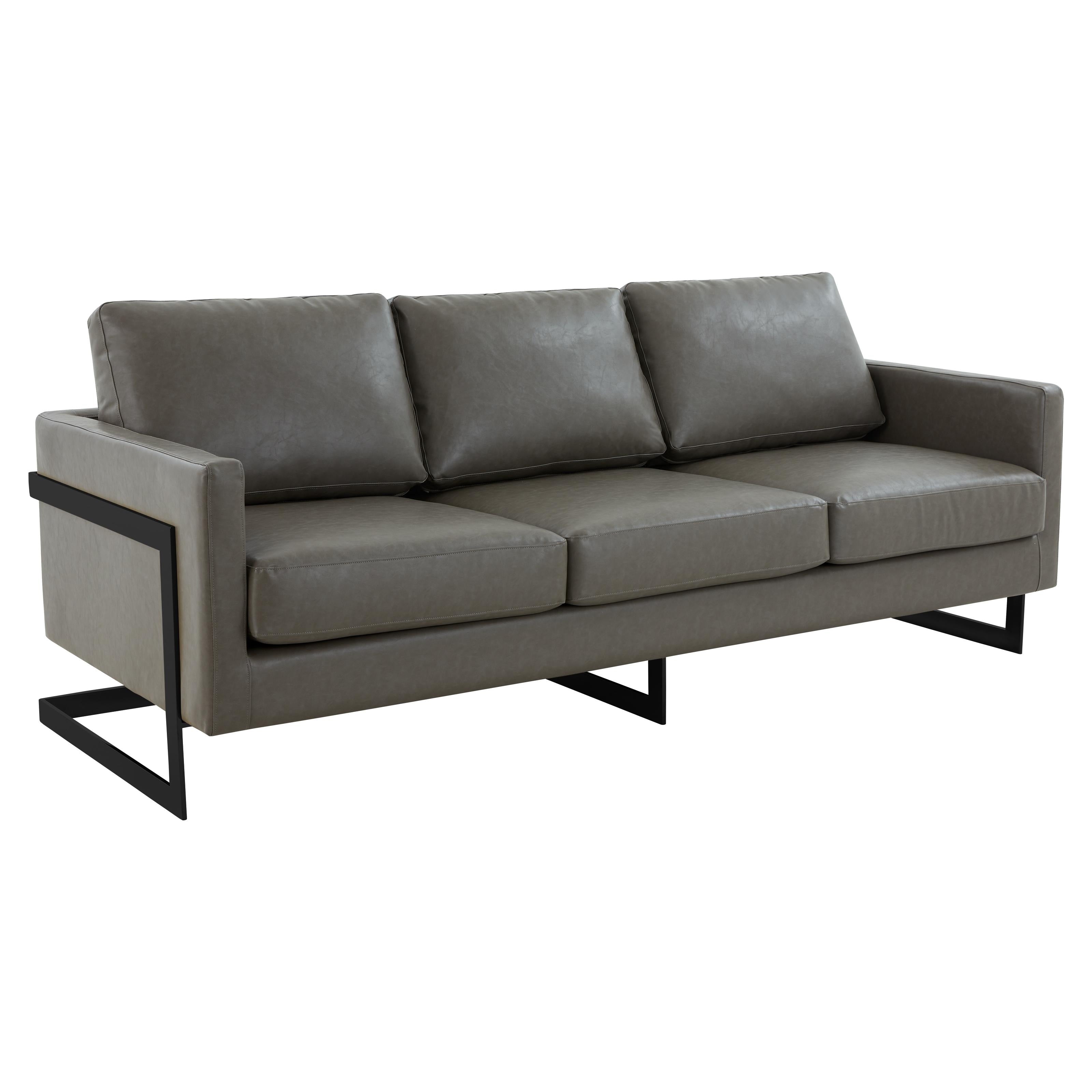 Canapé 3 places minimaliste en cuir rembourré avec coussins amovibles en acier inoxydable pour salon et chambre à coucher