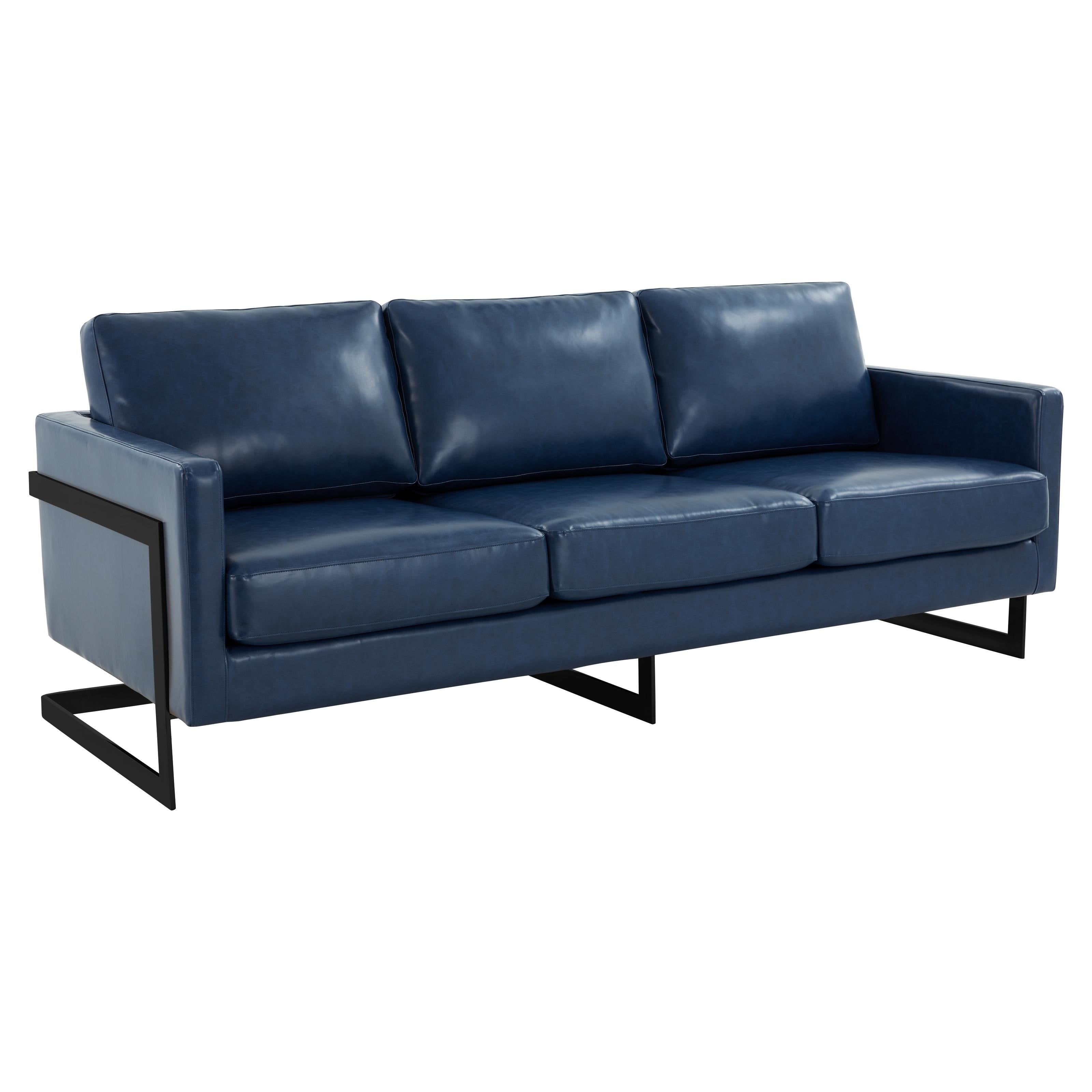 Canapé 3 places minimaliste en cuir rembourré avec coussins amovibles en acier inoxydable pour salon et chambre à coucher