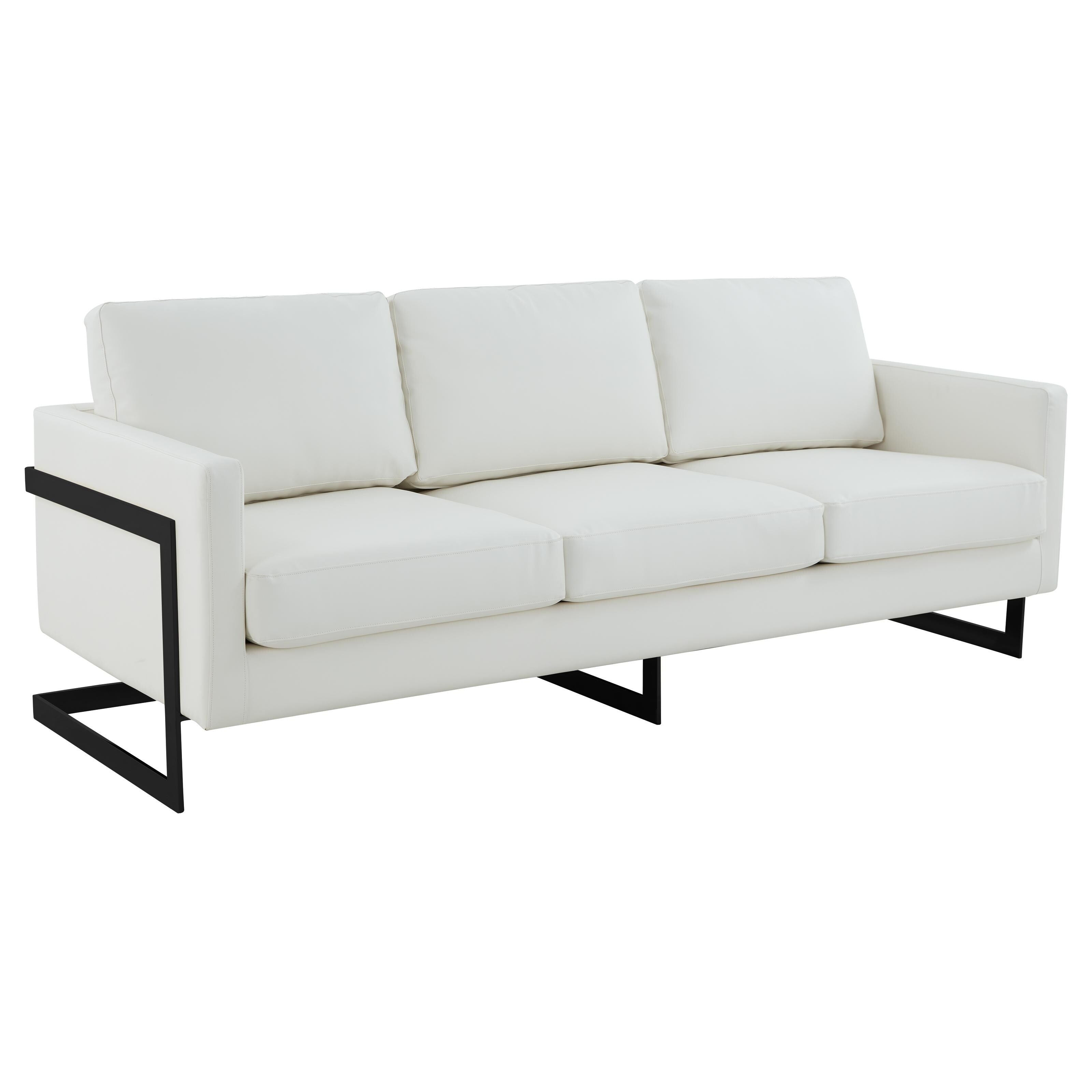 Canapé 3 places minimaliste en cuir rembourré avec coussins amovibles en acier inoxydable pour salon et chambre à coucher