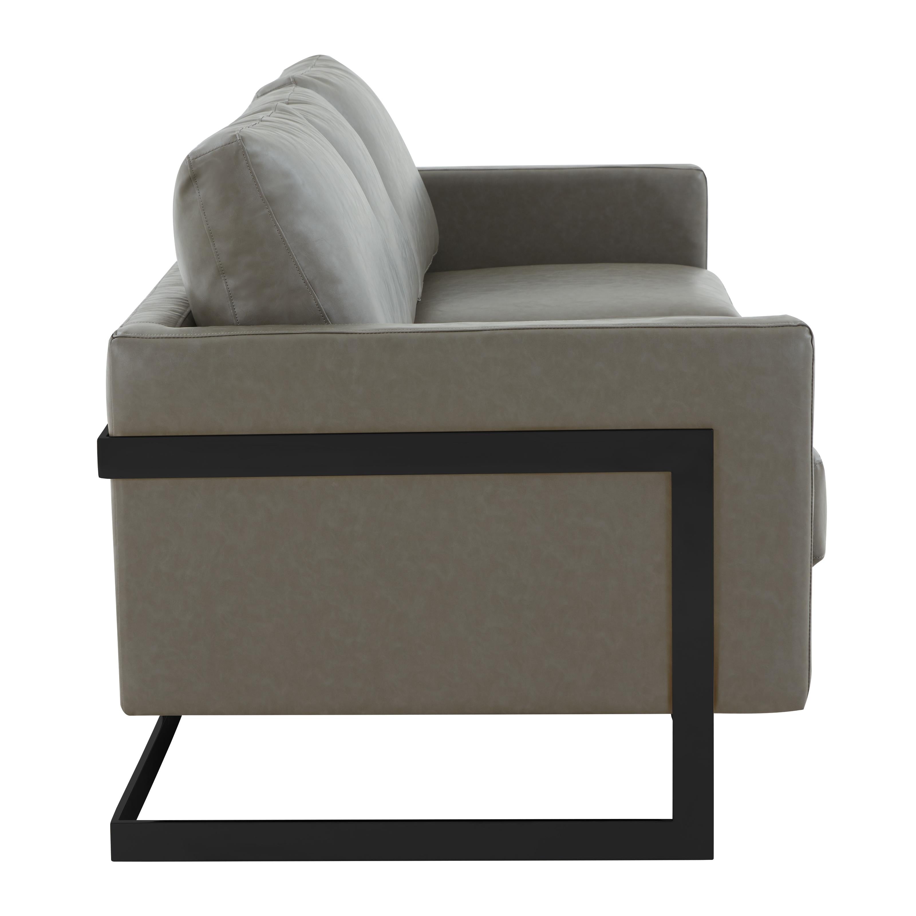 Canapé 3 places minimaliste en cuir rembourré avec coussins amovibles en acier inoxydable pour salon et chambre à coucher