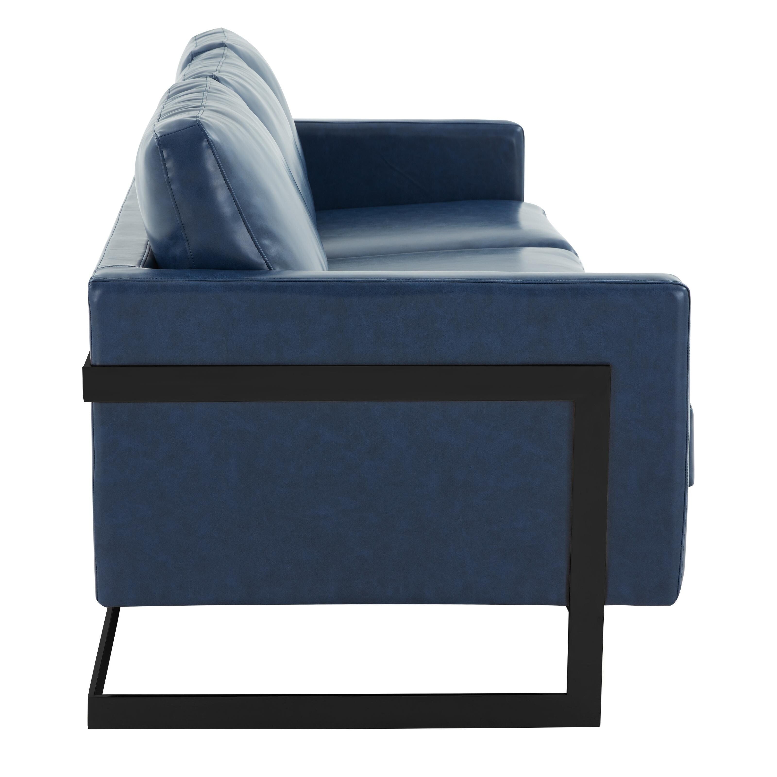Canapé 3 places minimaliste en cuir rembourré avec coussins amovibles en acier inoxydable pour salon et chambre à coucher