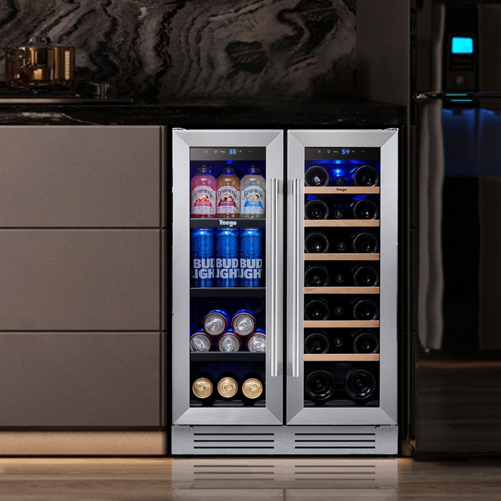 Réfrigérateur à vin/boissons 24 pouces, réfrigérateur double zone pour 20 bouteilles/60 canettes - 24 pouces